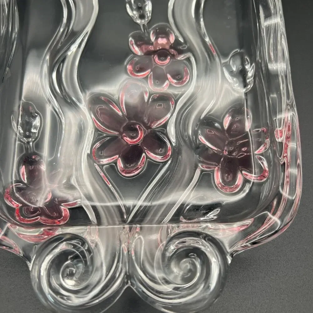 Vintage Mikasa Pink Flowers Blossom Crystal Plate Serving Tray Canopy Cottage